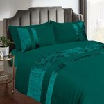 Casabella Luxury Crushed Velvet Panel Band Duvet Cover Sets with Pillow Case King Duvet Cover Bedding Set – Color Jade Crush Velvet King Duvet Cover Sets