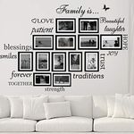 World of Wall Decal Family Wall Decals Set of 14 Family Words Quotes Vinyl Stickers Picture Frame Wall Decoration DIY Family Room Art Decoration Matte Black (The Photo Frames are not Included)