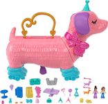 Polly Pocket 2-in-1 Travel Toy Playset, Animal Toy with 2 Dolls & Birthday Accessories, Puppy Party Large Compact