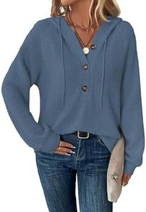 RIROW Womens Tops Long Sleeve Shirt Waffle Henley Hoodies Drawstring Sweatshirt Raglan Sleeve Button Up Fall Winter Sweater 2024 New Dusty Blue 2X