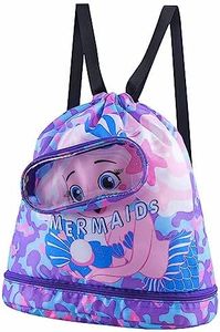 ITUBLE Mermaid Waterproof Beach Gym Backpack Mermaid Drawstring Swim Bag for Women Men Draw String Bags for Swimmers Dance Yoga Camp Dry Wet Separated Swimming Bag With Shoe Compartment