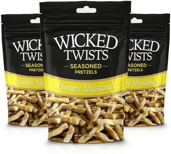 Wicked Twists Honey Mustard Seasoned Pretzels Twists 5.5 oz (3 Pack) Snack Pretzel Sticks Rods, Bold Flavor Snack, Resealable Fresh Pack, Baked Crunch, Party & School-Ready