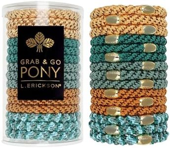 Blue and Brown Hair Ties for Thick Hair, Grab & Go Pony Tube, 15 Pack, Saddle, Thick No-Crease Bands with Strong Hold, Damage-Free Design, Warm Earthy Blend | L. Erickson