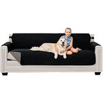 Sofa Shield Couch Slip Cover with Patented Strap, Cushion Protector, Reversible Stain and Dog Tear Resistant Slipcover, Quilted Microfiber 78in Seat, Washable Covers for Dogs Pets Kids, Black Gray