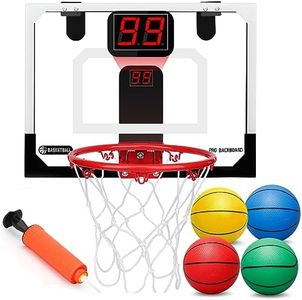 Indoor Mini Basketball Hoop Electronic Scoreboard with 4 Replacement PVC Mini Soft Basketballs, Over The Door Basketball Hoop Basketball Toys for Boy Girl Toddler Teen Men Gift