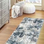 Vamcheer Machine Washable Modern Rug - 80x150CM Abstract Runner Rug for Doorway Entryway Soft Faux Short Pile Area Rugs for Living Room Non Slip Non Shedding Carpet for Bedroom Kitchen, Blue