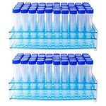 100 PCS 15ml Conical Centrifuge Tubes with 2 Test Tube Racks, Clear Plastic Test Tubes with Graduated Marks and Blue Screw Cap Graduated and Write Marks Lab Test Container