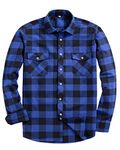 Alimens & Gentle Men's Button Down Flannel Shirt Warm Casual Plaid Shirts, Blue Plaid Size:L