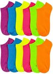 Lot of 12 Women's Ladies No Show Neon Ankle Socks Multi Color Size 9-11 Fashion