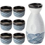 Sake Set Ceramic Japanese Sake Set of 7 include 1 Sake bottle 6 Sake Cups for Hot or Cold Sake at Home or Restaurant