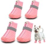 Dog Shoes for Small Dogs, Waterproof Dog Boots Paw Protector for Hot Pavement Winter Snow, Dog Booties with Reflective Strips Rugged Anti-Slip Sole for Hardwood Floors Outdoor Walking Pink Size 3