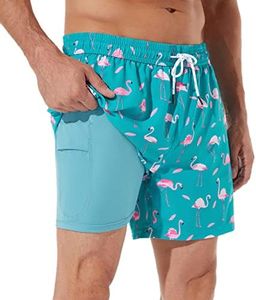 BRISIRA Mens Swim Trunks Bathing Suit 5 Inch Inseam Compression Liner Beach Swim Shorts Swimwear Quick Dry Zipper Pocket