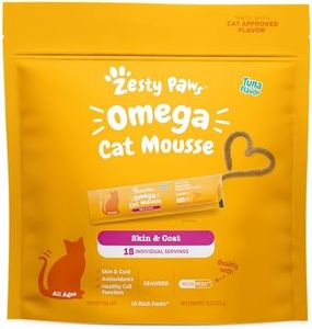 Zesty Paws Omega Cat Mousse Squeezable Cat Treats - with Seaweed, Omega Fatty Acids, Antioxidants Vitamins & Minerals - Skin & Coat Support for Cats - Tuna Fish Flavor - 18 Count