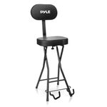 Guitar Seat with Padded Cushion - Heavy-Duty Ergonomic Backrest w/Fold Out Guitar Stand, Foot Rest, Collapsible Design, Holds Acoustic, Electric & Bass Guitars, 300 Lbs Max Load Capacity - Pyle PYG60