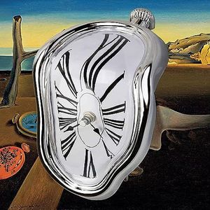 FAREVER Melting Clock, Salvador Dali Watch Melted Clock for Decorative Home Office Shelf Desk Table Funny Creative Gift, Rome Silver