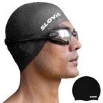 SLOVIC Black Swimming Caps for Men and Women with Long Hair | Waterproof Cap for Swimming Silicone | Free-Size for Great Fit | No Hair Pulling | Prevents Chemical Damage