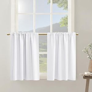 PANELSBURG Short Curtains for Windows Kitchen Living Room Half Length Blackout Small White Cafe Curtains,30 Inch Long