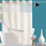 Extra Long No Hook Shower Curtain with Snap in Liner Set, Hotel Luxury Beige Fabric Shower Curtains for Bathroom with See Through Top Window, Washable, Waterproof 71W x 84H
