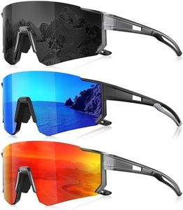 Foliful 3 Pack Polarized Sunglasses for Men Women, Sports Mens Sunglasses with UV Protection for Baseball Cycling Running, Grey/Black Blue/Red