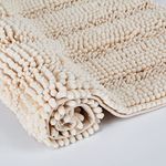 Home Beyond & HB design - Luxury Stripe Chenille Microfiber Bath Mat Rug, Ultra Soft Thick Absorbent Non Slip Shaggy Plush Floor Rugs for Bathroom, Machine Washable, 17 x 24 Inch, Beige