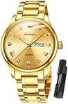 OLEVS Gold Watches for Men,Fashion Men Wrist Watches with Day Date,Diamond Large Face Gold Stainless Steel Analog Man Watch Waterproof,reloj de Hombre,Mens Dress Watch Luminous