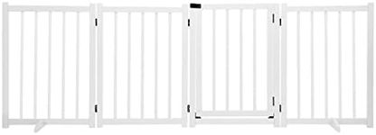 236CM Pet Safety Gate Free Standing with Walk Over Dog Gate Wooden,Retractable Puppy Playpen,Enclosure Security Fence for Dog Stair Doorway Barrier Indoor,80CM Tall,White