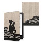 kwmobile Case Compatible with Amazon Kindle Paperwhite 11 Generation 2021 Case - PU Cover for Kindle Paperwhite Case w/Strap - Girl and Books Black/Beige