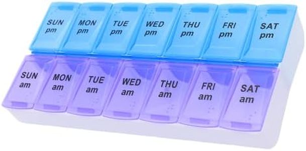 7 Day Weekly AM PM Pill Organizer, ShysTech Large Pill Case Pill Box for Pills Vitamin Supplements Medication (Purple/Blue)