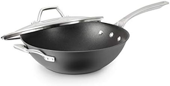 Calphalon 1948257 Signature Hard Anodized Nonstick Covered Flat Bottom Wok, 12", Black