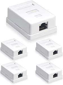 VCELINK Cat6 RJ45 Surface Mount Box Shielded 1-Port, Compatible with UTP Cat6/Cat5e/Cat5 Stranded or Solid Network Cables, 5-Pack, White