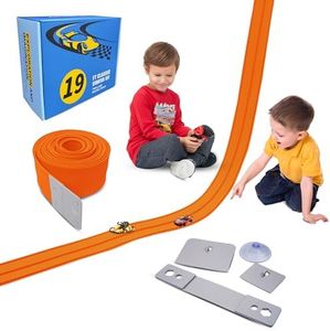18Ft Flexible Race Track for Kids, with Three Types of Hooks,Monster Blue Truck Ramp with Hot Wheels and Diecast 1/64th Cars and More Rolls Up Portable Racetrack