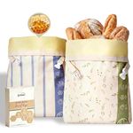 Tyzarglef Reusable Beeswax Bread Bags, 2 Pack 17x13 Inch Beeswax-Lined Cotton Bags for Sourdough & Homemade Bread, Freezer Safe & Airtight to Keep Fresh