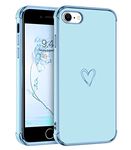 GUAGUA Case for iPhone SE 2022/2020 iPhone 8 iPhone 7, Cute Heart Pattern Soft TPU Plating Cover for Women Girls with Camera Protection Shockproof Phone Cases for iPhone 8/7/SE, Blue