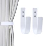 OCIOLI 2 Pieces Curtain Tiebacks Wood Curtain Holdbacks U Shaped Curtain Hooks Curtain Tie Backs Wall Mount Curtain Holder Curtain Pull Backs Tie Backs for Curtains (White, 2)