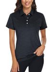 TACVASEN Women's Short Sleeve Polo Shirt Dry Fit Collared Shirts 4 Buttons Activewear Top, Black, M