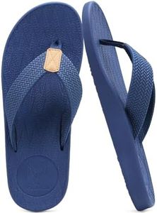 KuaiLu Mens Flip Flops Arch Support Comfortable Waterproof Open Toe Summer Beach Leather Thong Sandals Cushion Slip on Slippers Blue Size 8