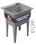 24” Utility Sinks for Laundry Room, Garage, Garden, Basement – Noah William Home Indoor and Outdoor Polypropylene Basement Wash Tub - No Plastic Faucet Included (Grey)