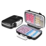 Fullicon 2 Pack Travel Pill Box, 4 Compartments Small Pill Box, Portable Pill Organiser with Labels, Moisture Proof Supplement Organiser with Double Lock, Vitamin Box for Vitamin & Fish Oil (Black)