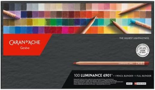 Caran d'Ache Luminance 6901 Box of 100 Individual Coloured, Artists, Colour Coded Pencils & 1 Full & 1 Pencil Blender