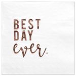 Andaz Press Best Day Ever, Funny Quotes Cocktail Napkins, Rose Gold Foil, Bulk 50-Pack Count 3-Ply Disposable Fun Beverage Napkins for Engagement Party, Bridal Shower, Wedding Reception Bar