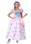 Little Bo Peep Costume for Women, with Pink and Blue Bonnet, Polka Dot Dress X-Small