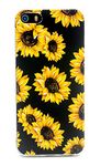 FAteam Case for iPhone SE (2016), Sunflower Flower Pattern Scratchproof Shockproof Soft TPU Slim Cute Cover Compatible with iPhone 5 5s SE (Sunflower - Black)