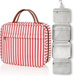 Hanging Toiletry Bag for Women 4 Sections Large Capacity Waterproof Travel Cosmetic Bag with Sturdy Hook, Portable Foldable Organizer Case for Brushes,Towel,Makeup,Shower, Travel or Daily Use (Red)