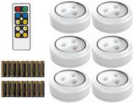 Brilliant Evolution Tap Light Push Lights 6pk w/Batteries + Remote, LED Stick On Lights Under Cabinets Battery Puck Lights with Remote - Under Counter Lighting Wireless Closet Kitchen Night Lights