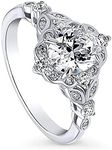 BERRICLE Sterling Silver Halo Wedding Engagement Rings Oval Cut Cubic Zirconia CZ Art Deco Ring for Women, Rhodium Plated Size 4-10, Sterling Silver Cubic Zirconia, Cubic Zirconia