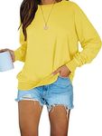 PRETTODAY Women's Casual Solid Sweatshirts Long Sleeve Crew Neck Tops Loose Pullovers, Yellow, Medium