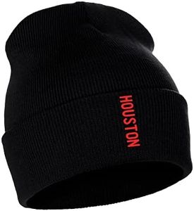 Daxton Vertical USA Cities Cuffed Beanie Winter Knit Hat Skully Cap, Houston Black Red