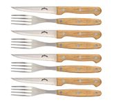 Jim Beam JB0208 Set of 8 Ideal, Chicken, Pork and More-Steak Knives and Forks Made of Stainless Steel Blade and Contoure, Medium, Light Brown