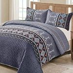 WONGS BEDDING Boho Quilt Queen Set,3 Pieces Navy Blue Bedspread Coverlet Queen Set with 2 Pillowcases,Lightweight Microfiber Bohemian Bedding Set Queen 96"×90"