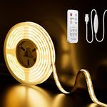 PAUTIX USB COB LED Strip 5V Warm White 2700K 2M with RF Remote Control, 640LEDs Dimmable CRI85+ Flexible LED Tape Lights for Monitor TV Backlight, Mirror, Cabinet, Wardrobe, Home DIY Lighting